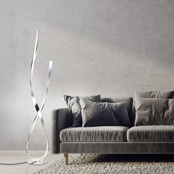 Paul Neuhaus Lampadar LED Linda, crom, metal, dimabil, reglabil, Metalic, Camera de zi / sufragerie, Aluminiu, Modern