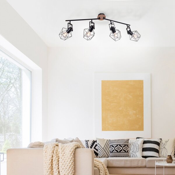 JUST LIGHT. GmbH Plafonieră Jaro reglabilă negru/lemn cu 4 lumini, reglabil, Negru, Camera de zi / sufragerie, Metal, Modern, Plafon cu flacără multiplă