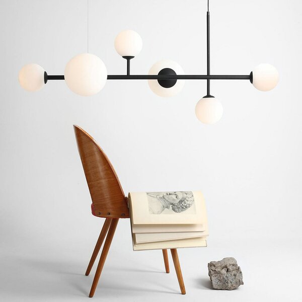 ALDEX Lampă suspendată Dione, cu 6 becuri, negru, reglabil, Negru, Camera de zi / sufragerie, Metal, Modern, glob