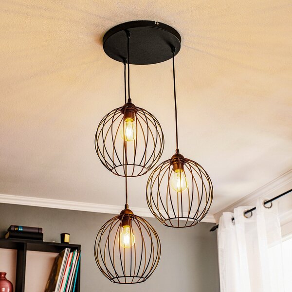 HELAM Lampă suspendată Cumera, 3 becuri, rotundă, reglabil, Negru, Camera de zi / sufragerie, Metal, Modern