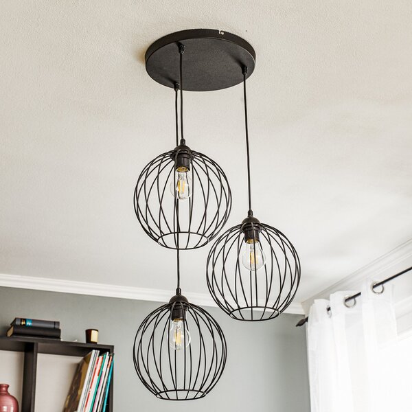 HELAM Lampă suspendată Cumera, 3 becuri, rotundă, reglabil, Negru, Camera de zi / sufragerie, Metal, Modern
