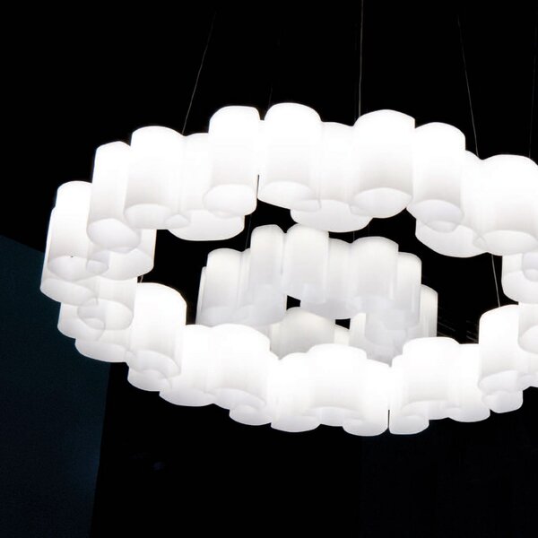 Stilnovo Lampă suspendată LED Honey, dimabilă, rotundă, 58 cm, reglabil, Alb, Camera de zi / sufragerie, Plastic, Modern