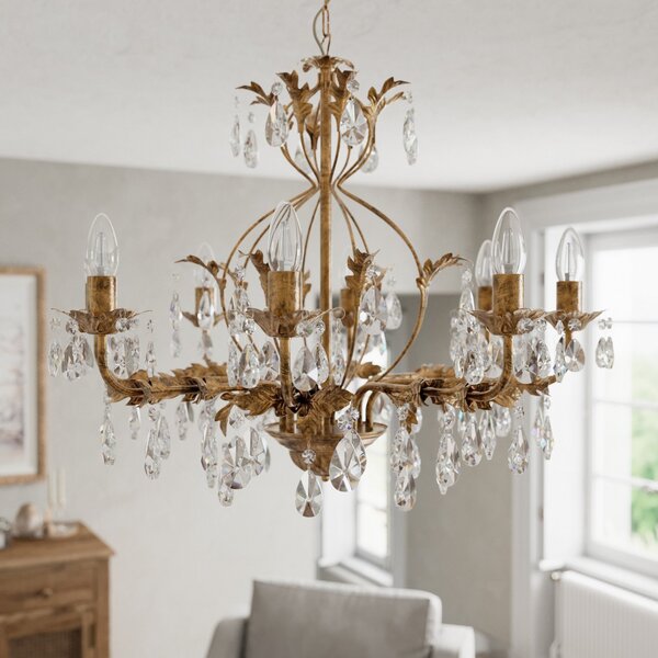 ONLI Candelabru Teresa, bronz, cristal, Ø 70 cm, 8 lumini, reglabil, Bronz / Alamă Veche, Camera de zi / sufragerie, Metal, Antichitate