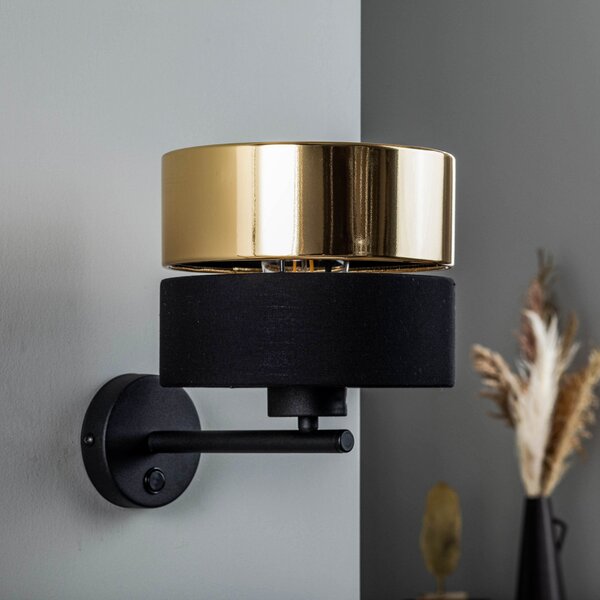 TK Lighting Aplică de perete Hilton, negru/auriu, Negru, Camera de zi / sufragerie, Metal, Modern