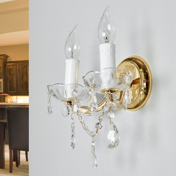 ORION Aplică de perete Marie Claire, sticlă cristal, 2 becuri, reglabil, Auriu / Alamă, Camera de zi / sufragerie, Metal