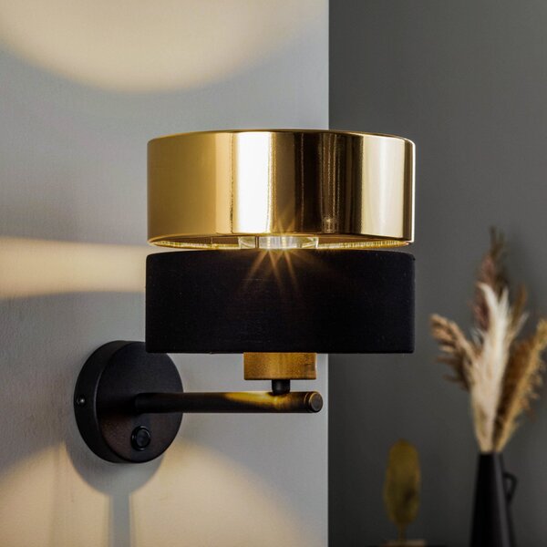 TK Lighting Aplică de perete Hilton, negru/auriu, Negru, Camera de zi / sufragerie, Metal, Modern