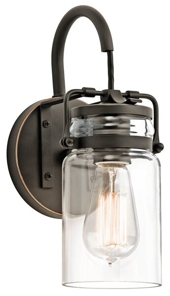KICHLER Aplică de perete Brinley abajur transparent, reglabil, Bronz / Alamă Veche, Camera de zi / sufragerie, Metal, Design industrial