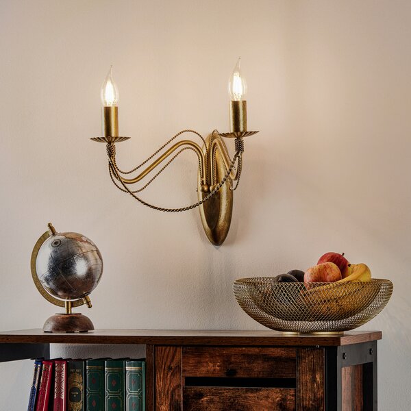 EMIBIG LIGHTING Aplică de perete Tori K2 în formă candelabru, auriu, reglabil, Auriu / Alamă, Camera de zi / sufragerie, Metal, Antichitate