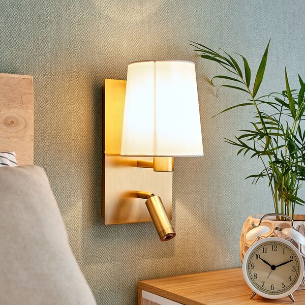Lampă de perete Lindby, Aiden, Bronz / Alamă Veche, Camera de zi, Țesătură / Textil, Modern