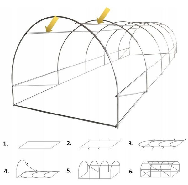 Sera solar tip tunel 8x3x2 m, cadru metalic, folie PE cu filtru UV4, 10 ferestre