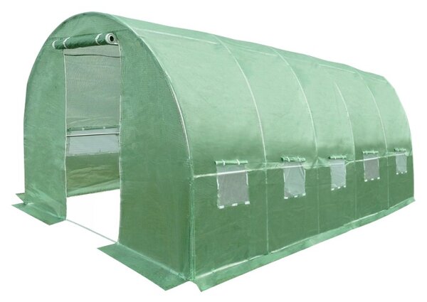 Sera solar tip tunel 8x3x2 m, cadru metalic, folie PE cu filtru UV4, 10 ferestre