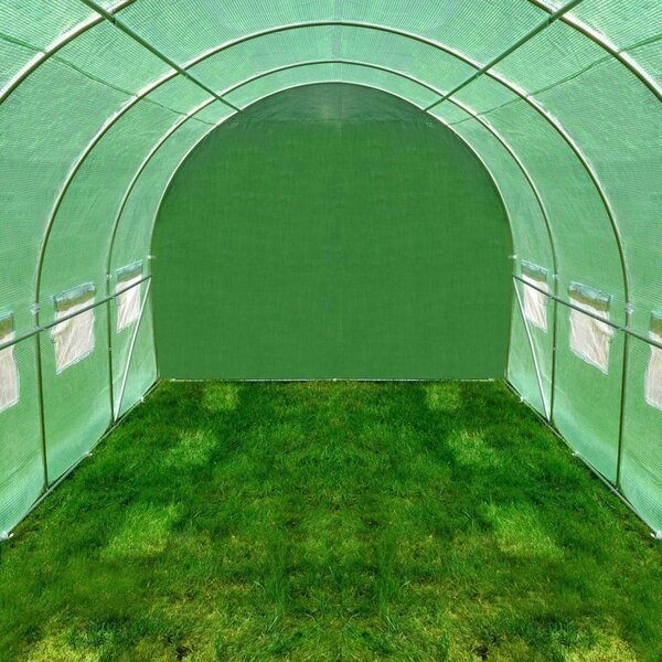 Sera solar tip tunel 8x3x2 m, cadru metalic, folie PE cu filtru UV4, 10 ferestre