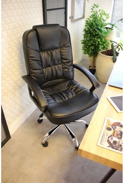 Scaun ergonomic directorial, inaltime reglabila 108-118 cm, sarcina maxima 150 kg, piele ecologica, negru