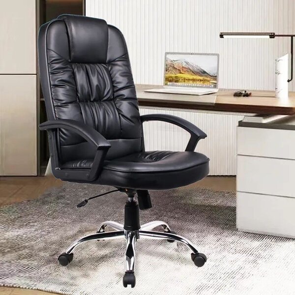 Scaun ergonomic directorial, inaltime reglabila 108-118 cm, sarcina maxima 150 kg, piele ecologica, negru