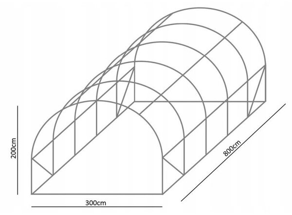 Sera solar tip tunel 8x3x2 m, cadru metalic, folie PE cu filtru UV4, 10 ferestre