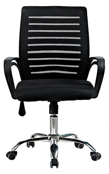 Scaun ergonomic de birou, inaltime reglabila 87-97 cm, rotativ, baza otel cromat, manere, negru