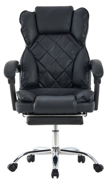 Scaun ergonomic directorial, pivotant, inaltime reglabila, suport picioare, cotiere buretate, piele ecologica, negru