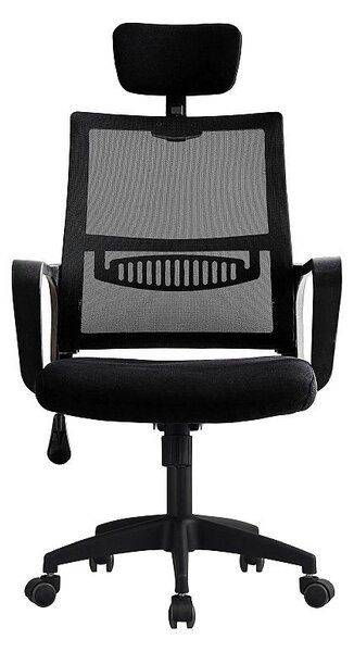 Scaun ergonomic rotativ, inaltime reglabila, tetiera integrata, mesh si burete, 48.5x50x118 cm, negru