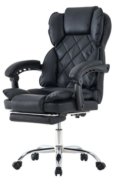 Scaun ergonomic directorial, pivotant, inaltime reglabila, suport picioare, cotiere buretate, piele ecologica, negru