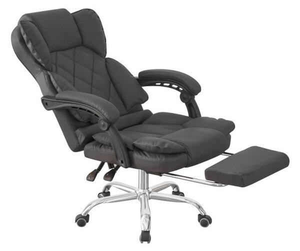 Scaun ergonomic directorial, pivotant, inaltime reglabila, suport picioare, cotiere buretate, piele ecologica, negru