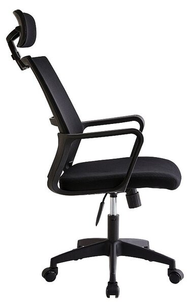 Scaun ergonomic rotativ, inaltime reglabila, tetiera integrata, mesh si burete, 48.5x50x118 cm, negru