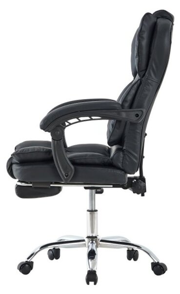 Scaun ergonomic directorial, pivotant, inaltime reglabila, suport picioare, cotiere buretate, piele ecologica, negru