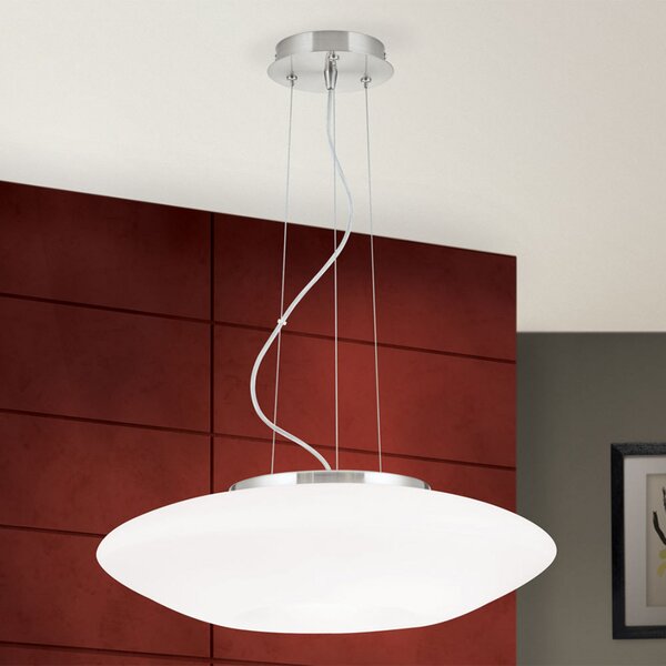 ORION Blanc lampă suspendată, sticlă opal, nichel mat, reglabil, Alb, Camera de zi / sufragerie, Sticlă, Modern