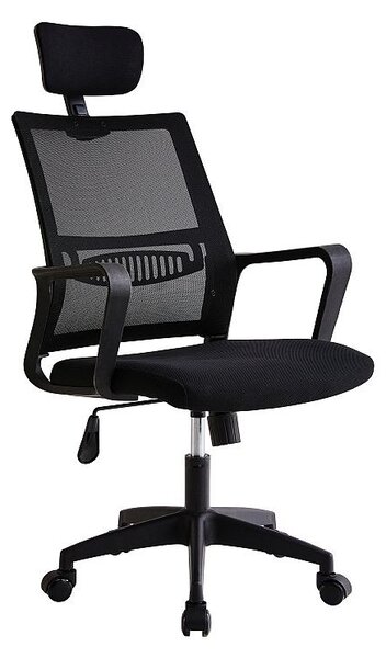 Scaun ergonomic rotativ, inaltime reglabila, tetiera integrata, mesh si burete, 48.5x50x118 cm, negru
