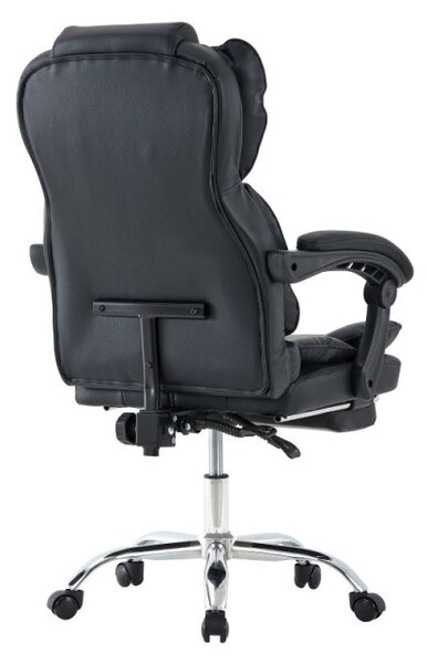 Scaun ergonomic directorial, pivotant, inaltime reglabila, suport picioare, cotiere buretate, piele ecologica, negru