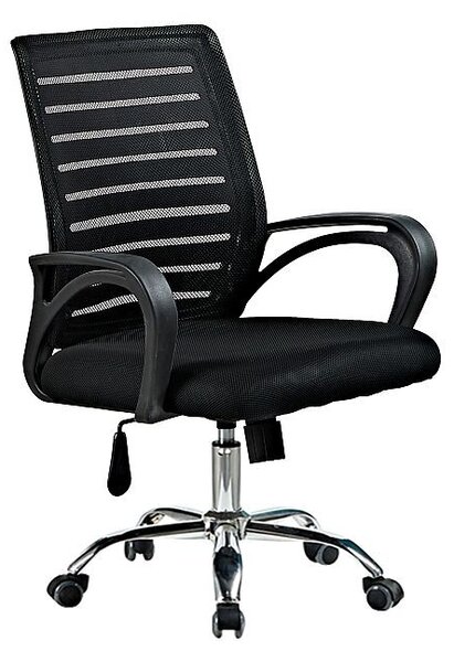 Scaun ergonomic de birou, inaltime reglabila 87-97 cm, rotativ, baza otel cromat, manere, negru