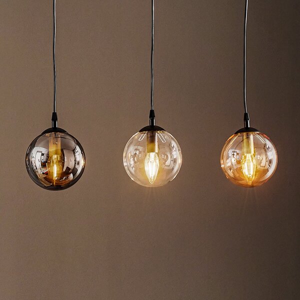 EMIBIG LIGHTING Lampă suspendată Glassy, 3 becuri, dreaptă, grafit/chihlimbar/transparent,, reglabil, Negru, Camera de zi / sufragerie, Sticlă, Modern