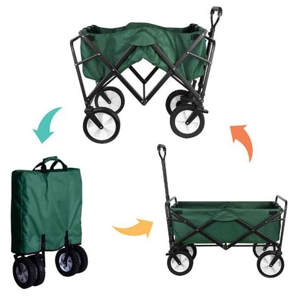 Carucior de gradina XL pliabil, 70 litri, roti pivotante, 113x91 cm, greutate 8.5 kg, verde