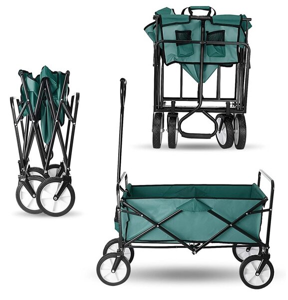 Carucior de gradina XL pliabil, 70 litri, roti pivotante, 113x91 cm, greutate 8.5 kg, verde