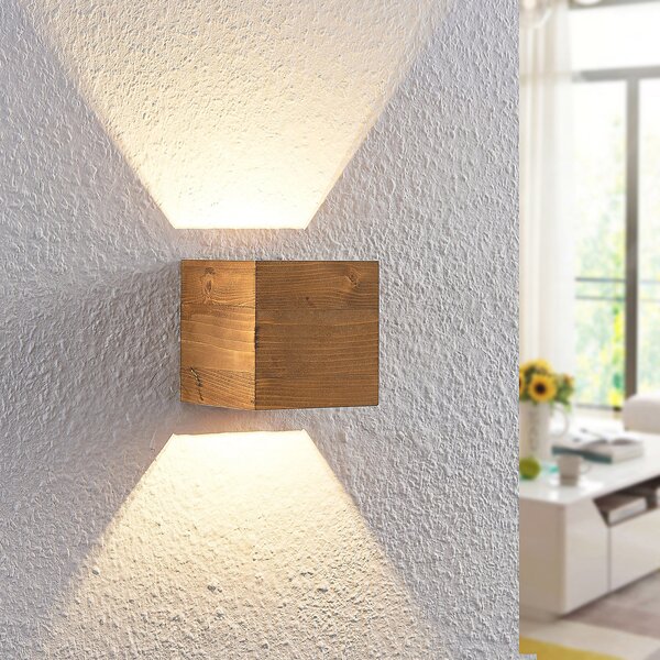 Lindby Aplică de perete cu LED Benicio, 11 cm, unghiulară, lemn, Lemn, Camera de zi / sufragerie, Lemn, Scandinavă