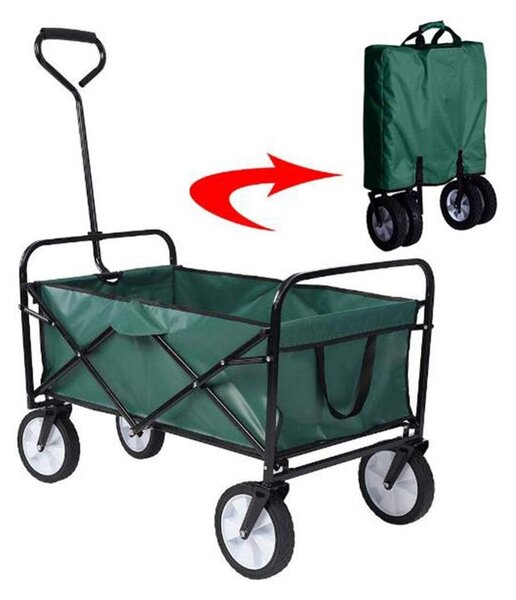 Carucior de gradina XL pliabil, 70 litri, roti pivotante, 113x91 cm, greutate 8.5 kg, verde
