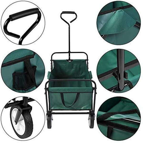 Carucior de gradina XL pliabil, 70 litri, roti pivotante, 113x91 cm, greutate 8.5 kg, verde