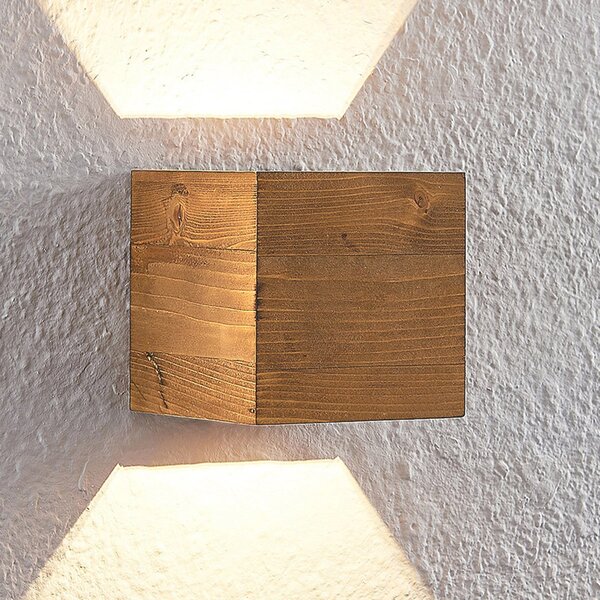 Lindby Aplică de perete cu LED Benicio, 11 cm, unghiulară, lemn, Lemn, Camera de zi / sufragerie, Lemn, Scandinavă