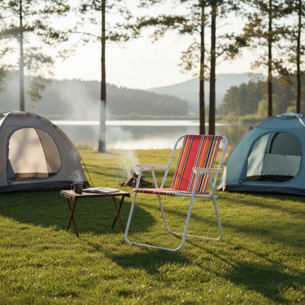 Scaun pliabil plaja si camping, metalic, usor, compact, 58x52x73 cm, maxim 80 kg
