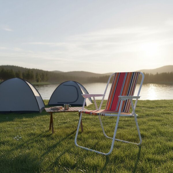 Scaun pliabil plaja si camping, metalic, usor, compact, 58x52x73 cm, maxim 80 kg