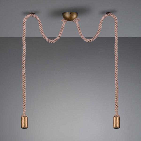 Trio Lighting Lampă pendul Rope cu cablu decorativ 2 becuri, reglabil, Bronz / Alamă Veche, Camera de zi / sufragerie, Metal, Casă de țară / Rustic