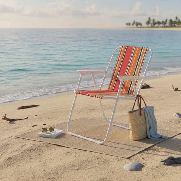 Scaun pliabil plaja si camping, metalic, usor, compact, 58x52x73 cm, maxim 80 kg