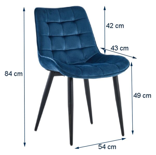 Scaun elegant dining, tapiterie catifea, inaltime 84 cm, latime 54 cm, albastru