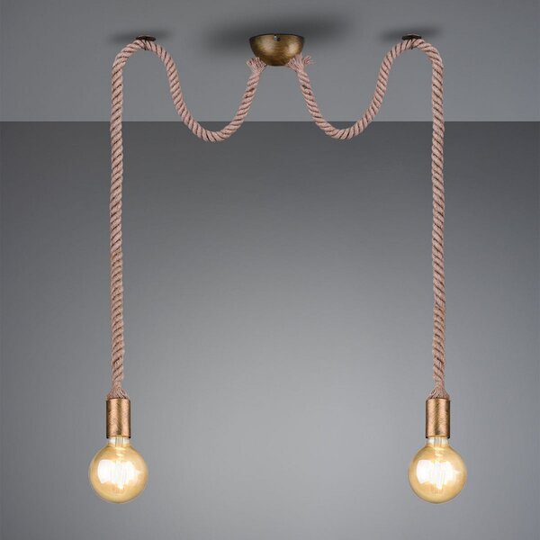 Trio Lighting Lampă pendul Rope cu cablu decorativ 2 becuri, reglabil, Bronz / Alamă Veche, Camera de zi / sufragerie, Metal, Casă de țară / Rustic