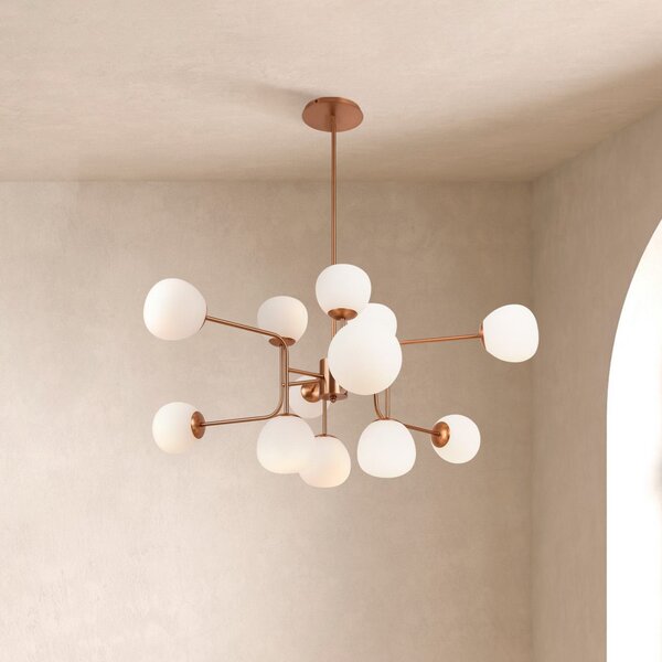 Maytoni candelabru Erich, alamă rosé sticlă/metal 12 becuri., reglabil, Auriu / Alamă, Camera de zi / sufragerie, Metal, Modern, glob