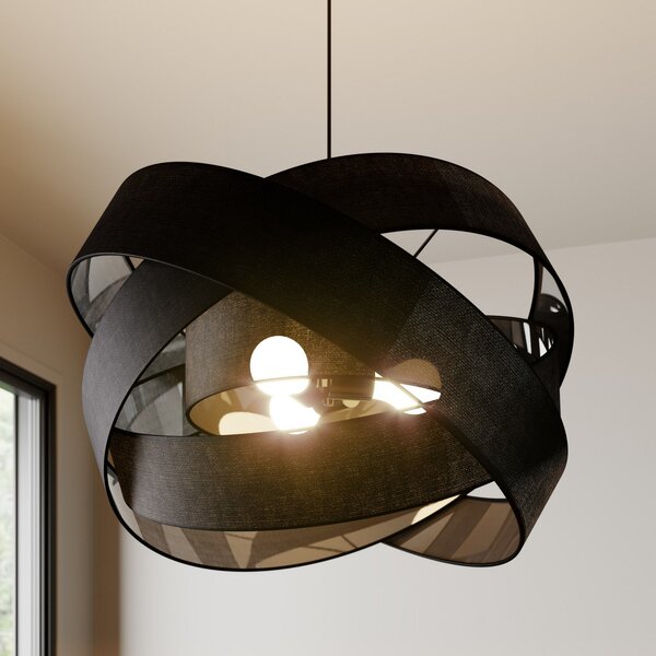 Lindby Lampă suspendată Simaria, negru, textil, Ø 60 cm, E27, reglabil, Negru, Camera de zi / sufragerie, Țesătură / Textil, Modern