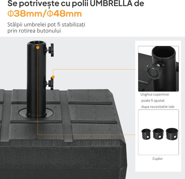 Outsunny Suport 40kg Pătrat pentru Umbrelă Soare, Efect Lemn, Bază Rezistentă din Plastic | Aosom Romania