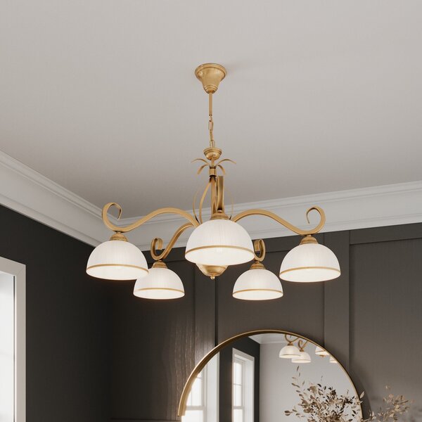 EMIBIG LIGHTING Lampă suspendată Wivara 5, 5 becuri, auriu, reglabil, Auriu / Alamă, Camera de zi / sufragerie, Metal, Antichitate