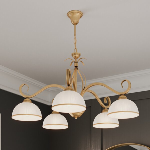 EMIBIG LIGHTING Lampă suspendată Wivara 5, 5 becuri, auriu, reglabil, Auriu / Alamă, Camera de zi / sufragerie, Metal, Antichitate