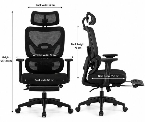 Scaun ergonomic premium pentru birou, tetiera reglabila, suport lombar reglabil, suport picioare