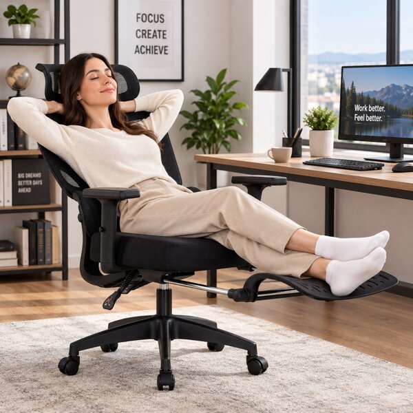 Scaun ergonomic premium pentru birou, tetiera reglabila, suport lombar reglabil, suport picioare